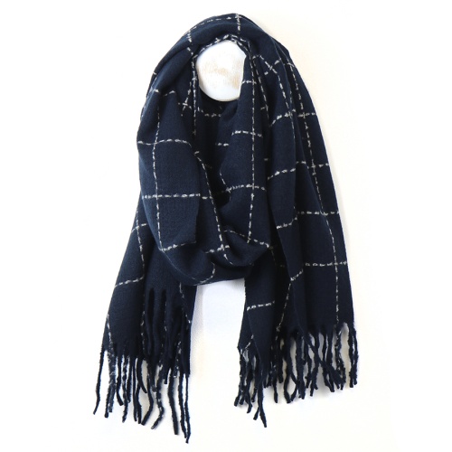 Navy Running Stitch Check Scarf by Peace of Mind